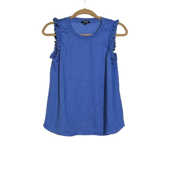 Express Tops - Express Sleeveless Tank Top Ruffled Blue Size Medium